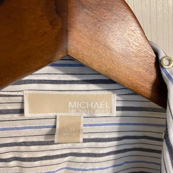 MICHAEL Michael Kors Womens Y2K White Blue Striped Grommets Wrap Tie Blouse XXL - Picture 2 of 7